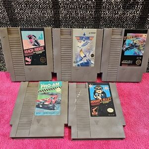 Nintendo NES 5 Video Cartridge Game Top Gun, Mach Rider, RC Pro-Am, Hogans Alley